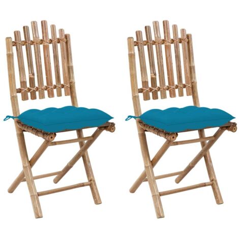 Chaises pliables de jardin lot de 2 avec coussins Bambou vidaXL (1/5)