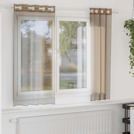 vidaXL Rideaux en voile avec œillets 2 pcs marron clair