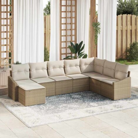 vidaXL Ensemble de canapé de jardin 8 pcs Beige Poly rotin