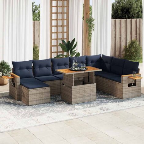vidaXL Salon de jardin avec coussins 10 pcs gris résine tressée acacia (1/5)