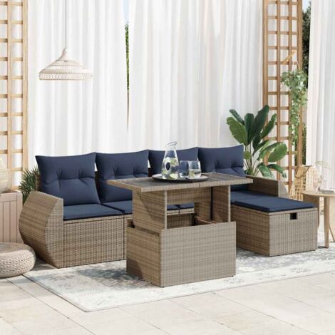 vidaXL Salon de jardin avec coussins 6pcs gris résine tressée acacia (1/5)