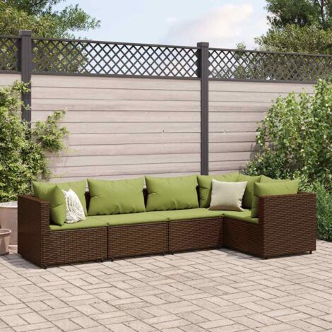 Salon de jardin 5 pcs avec coussins Marron Résine tressée vidaXL (1/5)