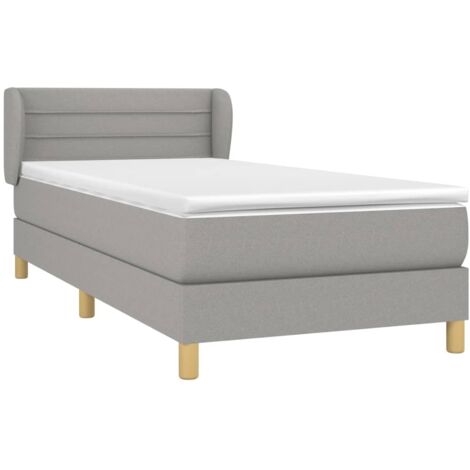 vidaXL Sommier à lattes de lit avec matelas Gris clair 90x200 cm Tissu (1/5)