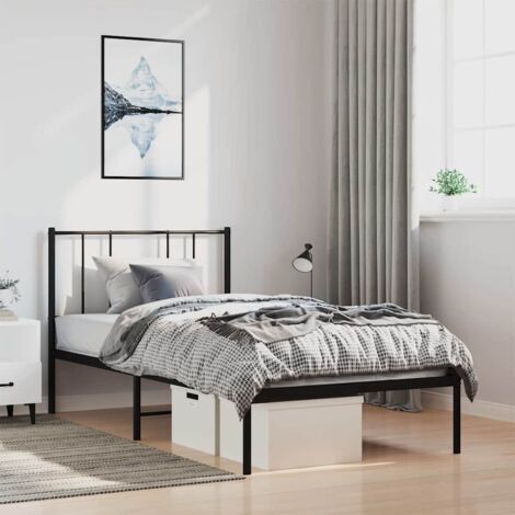 Cadre de lit métal sans matelas avec tête de lit noir 100x190cm vidaXL (1/5)