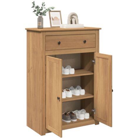 Vidaxl – Armoire à chaussures en bois de pin massif 80x40x114 cm – 3 étagères et 1 tiroir – Finition cire de miel – Style rustique