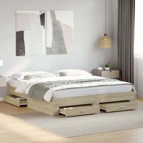 Cadre de lit avec tiroirs sans matelas chêne sonoma 200x200 cm vidaXL (1/6)
