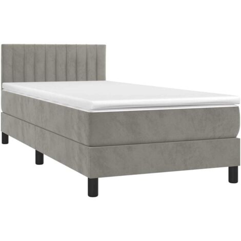 Sommier à lattes de lit et matelas Gris clair 100x200cm Velours vidaXL (1/5)