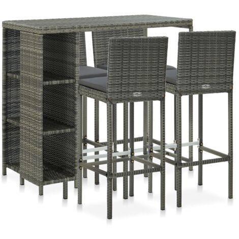 Ensemble de bar de jardin 5 pcs et coussins Résine tressée Gris vidaXL