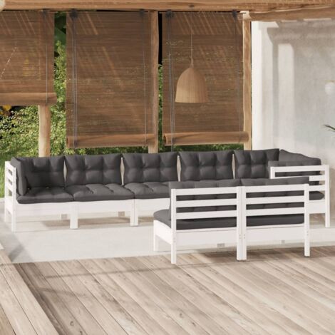 vidaXL Salon de jardin 8 pcs avec coussins blanc bois de pin massif (1/5)