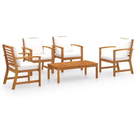 Salon de jardin 5 pcs avec coussin Bois d'acacia solide vidaXL (1/6)
