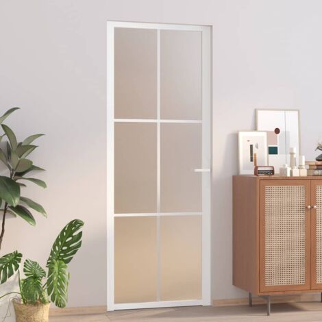 vidaXL Porte intérieure 76x201,5 cm Blanc Verre mat et aluminium