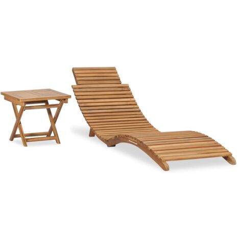 Vidaxl – Transat pliable en bois de teck – Dimensions 175x50x55 cm – Table 40x40x35 cm – Résistant aux intempéries – Design ergonomique