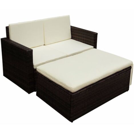 Vidaxl – Salon de jardin 2 pcs – Coussins en polyester 5 cm – Résine tressée marron – Cadre en acier enduit de poudre – Dimensions canapé 123x65x72 cm (1/5)