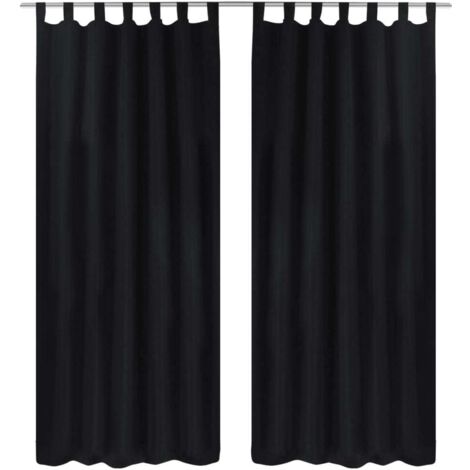 2 pcs Rideau à Passant Micro Satin Noir 140 x 245 cm vidaXL (1/4)