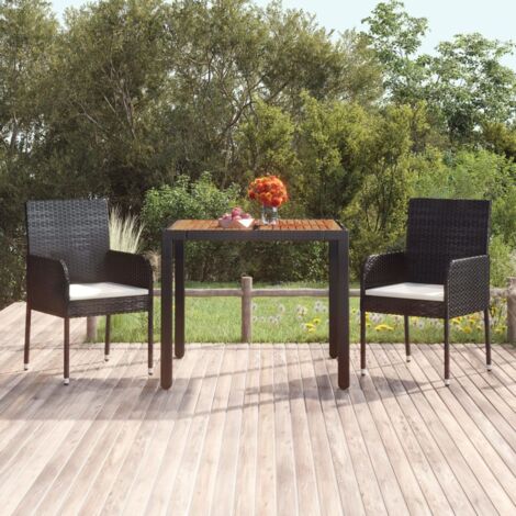 Table de jardin dessus en bois Noir 90x90x75 cm Résine tressée vidaXL