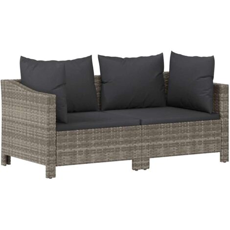 Vidaxl – Salon de jardin 2 pièces en résine tressée gris – Coussins confortables inclus – Dimensions 126x63x55,5 cm – Résistant aux intempéries (1/6)