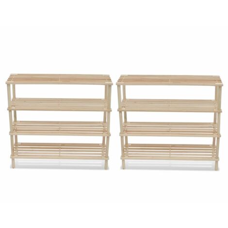 Vidaxl – Range-chaussures 4 étagères 2 pcs en bois massif de sapin – Dimensions 74 x 26 x 67,5 cm – Assemblage facile pour entrée ou pièce (1/6)