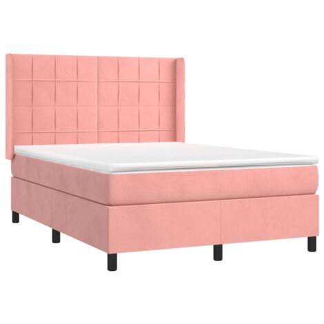 vidaXL Sommier à lattes de lit avec matelas Rose 140x190 cm Velours (1/5)
