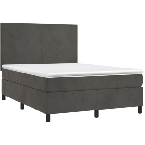 Sommier tapissier matelas et LED Gris foncé 140x200 cm Velours (1/5)
