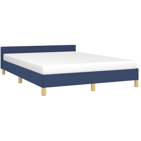 Cadre de lit avec tête de lit sans matelas bleu 140x190cm tissu vidaXL (1/5)