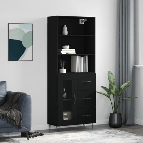 Buffet haut Noir 69,5x34x180 cm Bois d'ingénierie vidaXL (1/5)