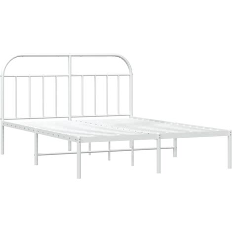 Jinlefu – Cadre de lit métal blanc 140x190 cm – Structure robuste en acier – Tête de lit confortable – Hauteur libre 26 cm pour rangement (1/5)
