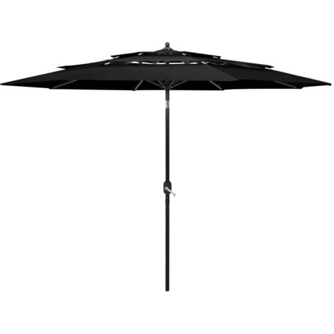 vidaXL 3-Tier Garden Parasol with Aluminium Pole Black 3 m