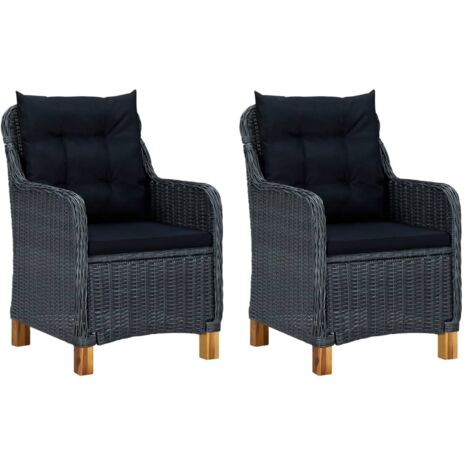 vidaXL Garden Chairs with Cushions 2 pcs Poly Rattan Dark Grey (1/5)