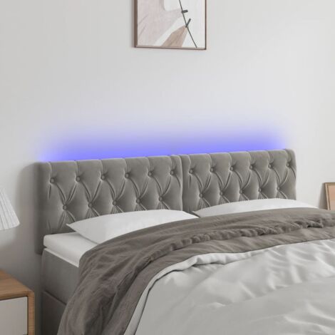 vidaXL Tête de lit à LED Gris clair 160x7x78/88 cm Velours (1/5)