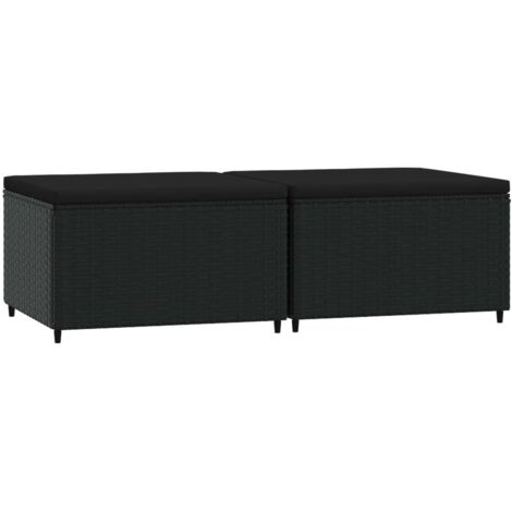 vidaXL Garden Footrests with Cushions 2 pcs Black Poly Rattan (1/5)