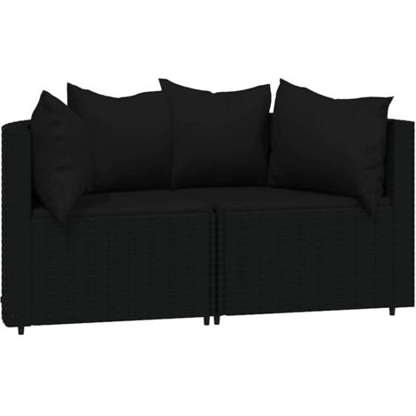 Canapés d'angle de jardin et coussins 2pcs Noir Résine tressée vidaXL (1/6)