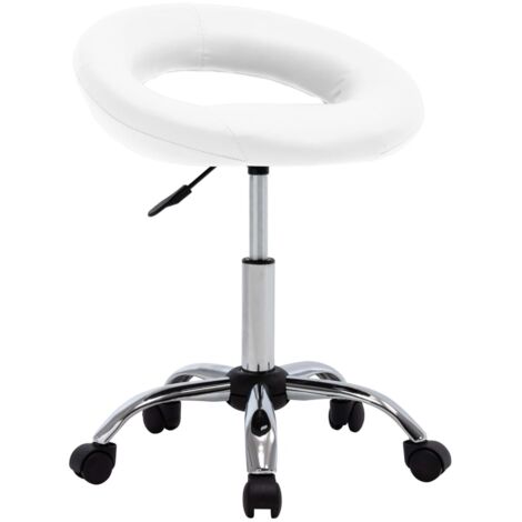 vidaXL Rolling Work Chair White Faux Leather