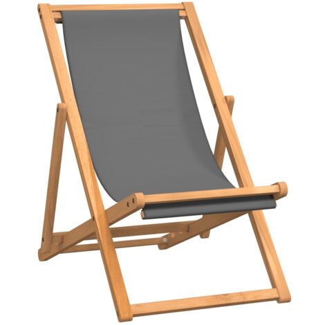 Chaise de plage pliable Bois de teck solide Gris vidaXL