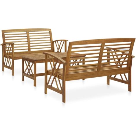 Vidaxl – Salon de jardin 3 pcs en bois d'acacia massif – 2 bancs et table basse – Dimensions banc 119x67x83 cm – Finition à l'huile pour durabilité