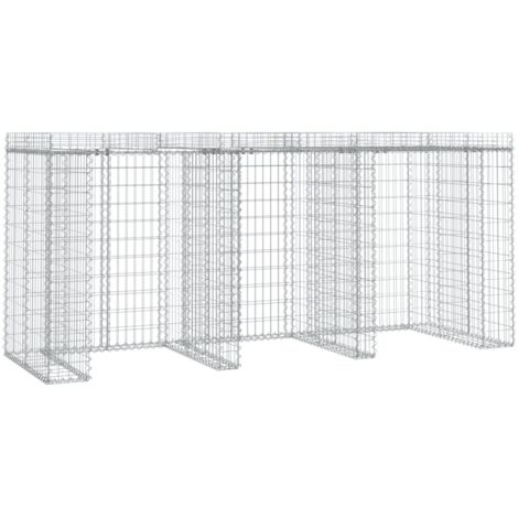 Vidaxl – Mur de gabion pour poubelle 270x91x120 cm – Fer galvanisé résistant à la corrosion – Pour 3 poubelles – Panier mural à remplir de pierres