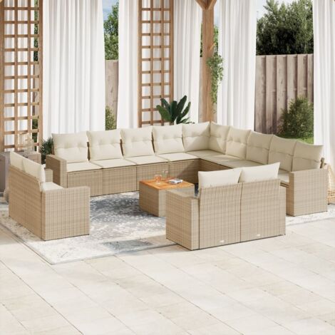 vidaXL Salon de jardin avec coussins 14 pcs beige résine tressée (1/5)
