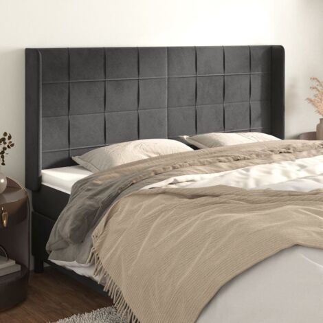 Tête de lit avec oreilles Gris foncé 183x16x118/128 cm Velours (1/5)