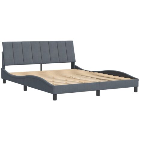 Cadre de lit sans matelas Hanko gris foncé 160x200 cm velours vidaXL (1/5)