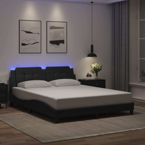 vidaXL Cadre de lit avec LED sans matelas Zadar noir 160x200 cm (1/5)
