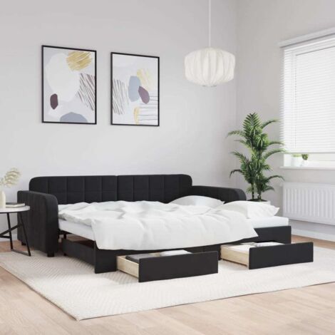 vidaXL Lit de jour avec gigogne et tiroirs noir 90x190 cm velours
