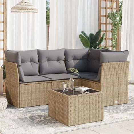 Salon de jardin avec coussins 5 pcs beige résine tressée vidaXL (1/3)