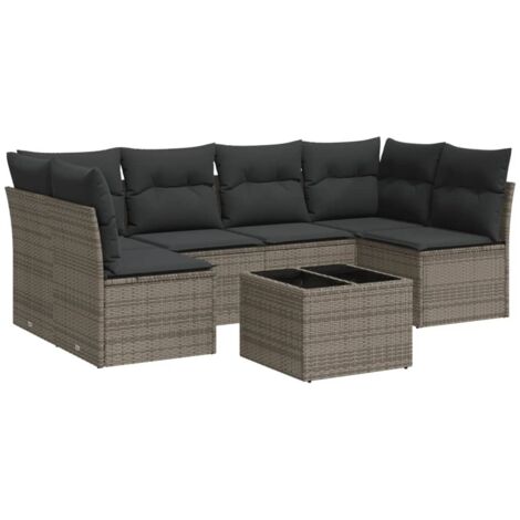 Salon de jardin avec coussins 7 pcs gris résine tressée vidaXL (1/3)