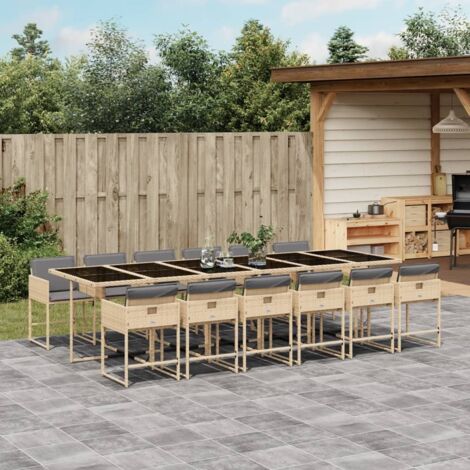 vidaXL Ensemble à manger de jardin coussins 13 pcs mélange beige rotin