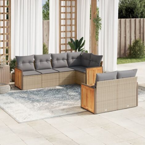 Salon de jardin avec coussins 7 pcs beige résine tressée vidaXL (1/3)