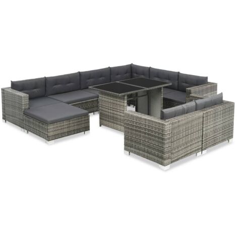 vidaXL Salon de jardin 10 pcs avec coussins Résine tressée Gris (1/5)