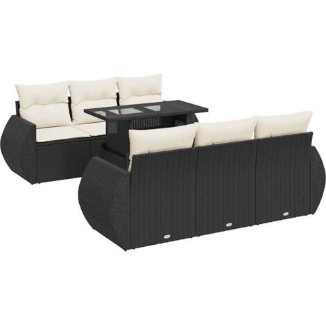 vidaXL Salon de jardin 7 pcs avec coussins noir résine tressée (1/5)
