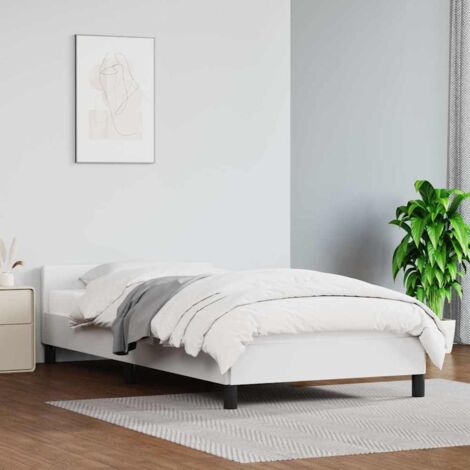 Jinlefu – Cadre de lit simple 80x200 cm – Tête de lit en similicuir blanc – Construction robuste – Facile à nettoyer (1/6)