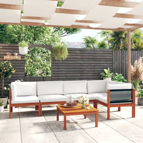 vidaXL Salon de jardin 6 pièces avec coussins Crème 63 x 63 cm