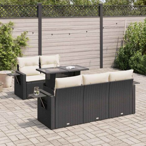 vidaXL Salon de jardin 6 pcs avec coussins noir résine tressée (1/5)