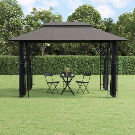 Vidaxl – Belvédère anthracite 400x300x270 cm – Acier avec parois latérales en maille – Toit à deux niveaux résistant à l'eau – Pour événements extérieurs